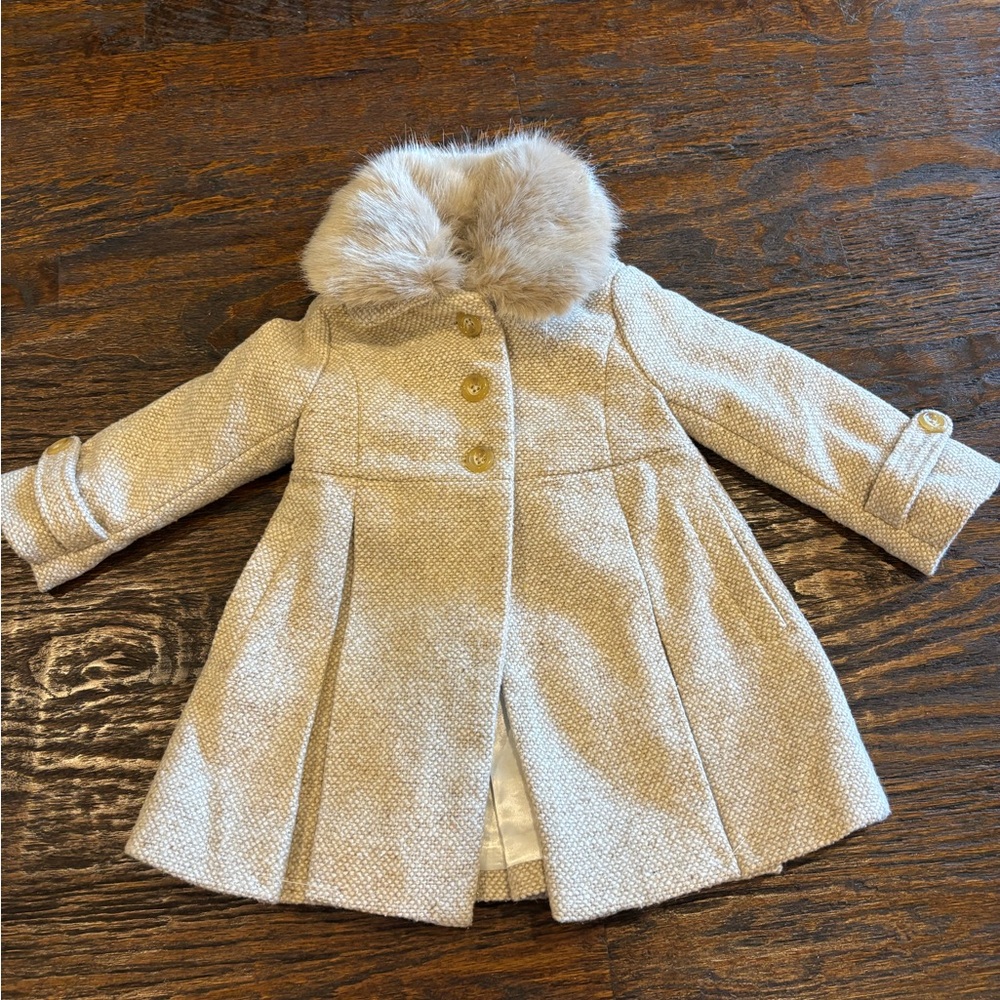 Edgehill Collection Tan Coat with Faux Fur Trim